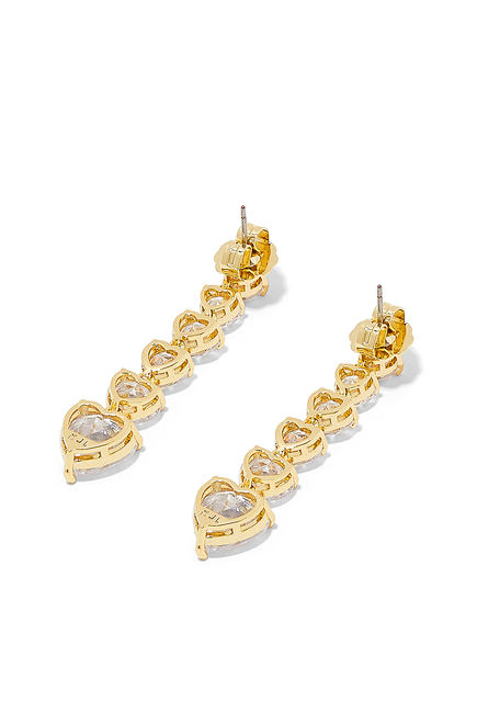 Graduated Heart Drop Earrings, Gold-Plated Brass & Cubic Zirconia